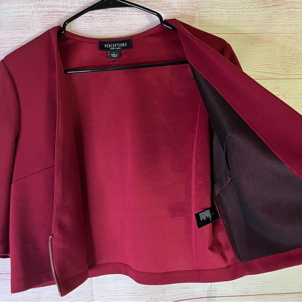 Perceptions New York Maroon/Burgundy Lightweight Cropped Jacket Size Large - Picture 3 of 7